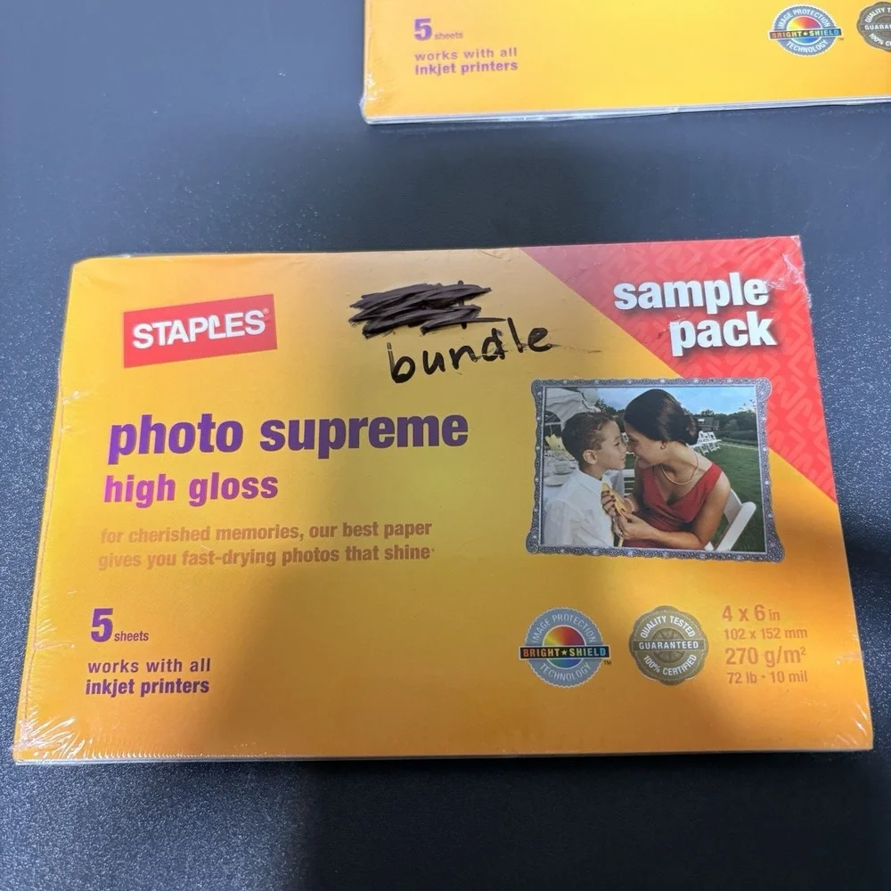 Staples Photo‎ Supreme High Gloss Photo Paper 4x6 15 Sheets Sample Packs